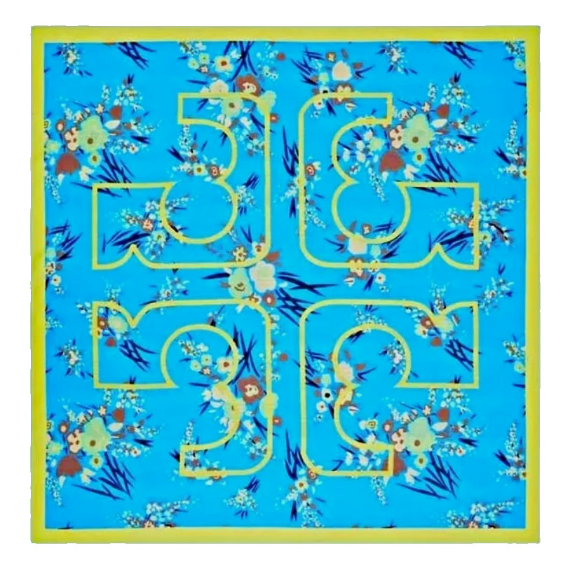 Шелковый квадратный шарф с логотипом NWT Tory Burch Womens Blue Drip Bouquet OS цена за 228 долларов США 33590₽