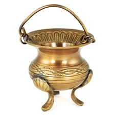 Mini Brass Celtic Cauldron 2.5" Tall NEW Tripod Pot w/ Handle Wicca Pagan Altar