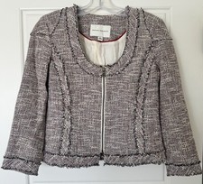 Banana Republic Jacket/Blazer Tweed 3/4 Sleeve Zip Cotton Blend Size 4 EUC