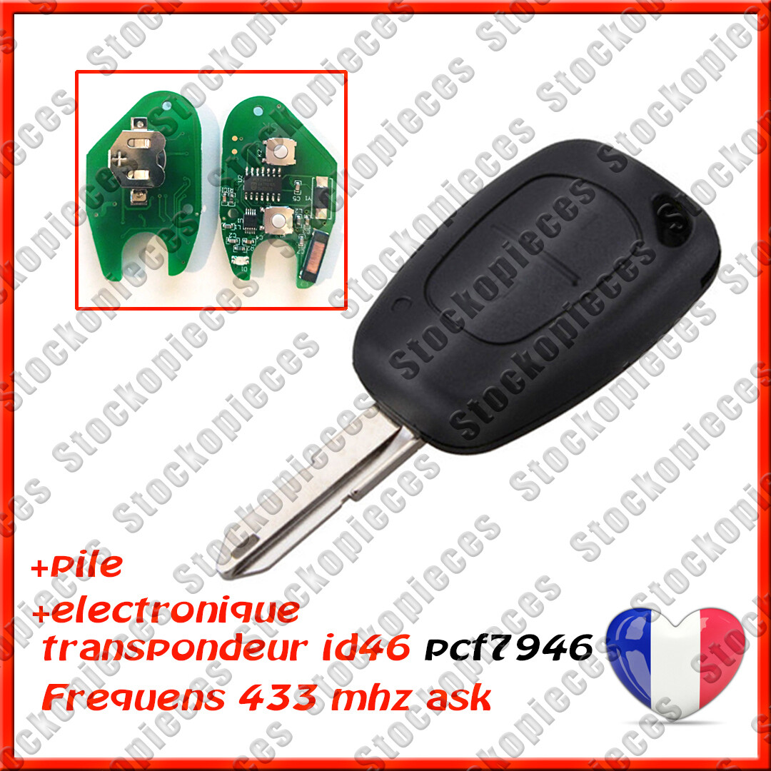 Boitier cle vierge transpondeur de remplacement compatible Master et Vivaro coque ABS noire