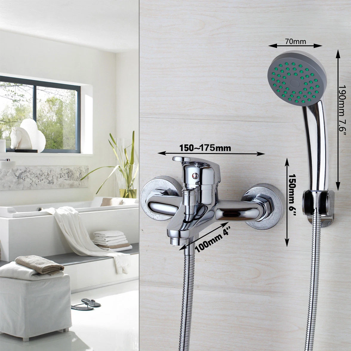 US Bathroom Hand Shower Faucet Set Bathtub Hand Spray Wall Mounted Mixer Tap