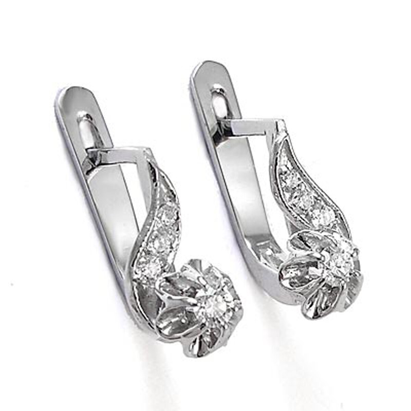 European style Style Diamond Earrings 14k solis white gold #E943.