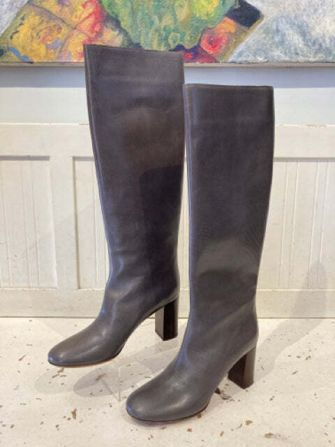 CHLOE Gray Leather Wooden Heel Tall Boots, Size 38 | eBay