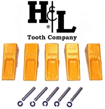 1U3202 Cat Style J200 Bucket Teeth (5 Pack) + Pins & Retainers by H&L Tooth Co. 