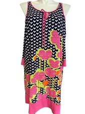 2X Kari Blue Curvy Cold Shoulder Geometric Dress Shift