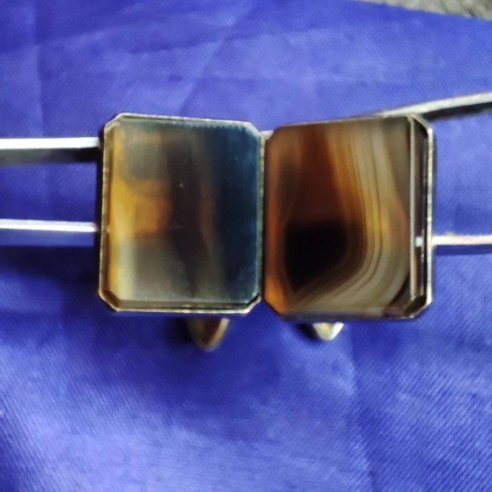 Gemelos vintage de la URSS | Plata de ley 875 | Diseño de estrella | Piedra ojo de tigre Foto 3 de 4