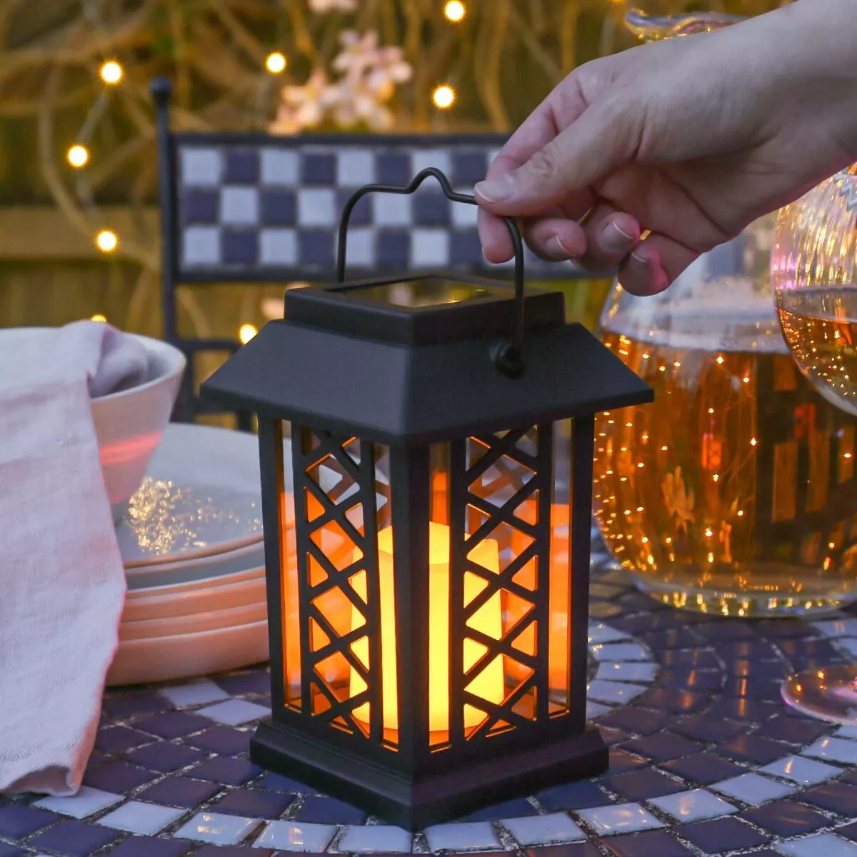 5 Vintage Style Decorative Fire Lantern, Flame Effect LED Lantern (Black)  Indoor Lanterns Decorative, Outdoor Hanging Lantern, Xmas Decorative