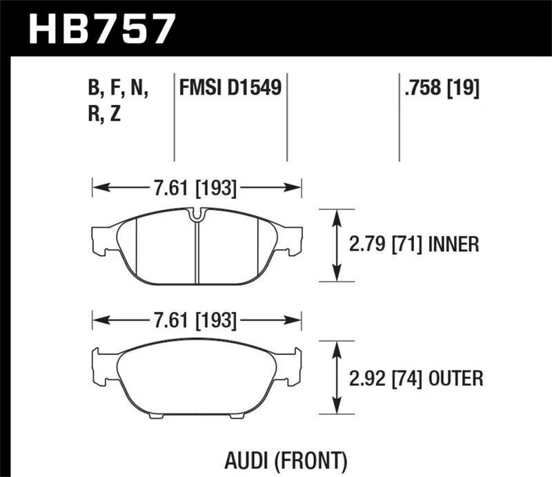 Hawk HB757B.758 HPS 5.0 Front Brake Pads for 2012–2018 Audi A6/A7/A8 Quattro - Image 3 of 4