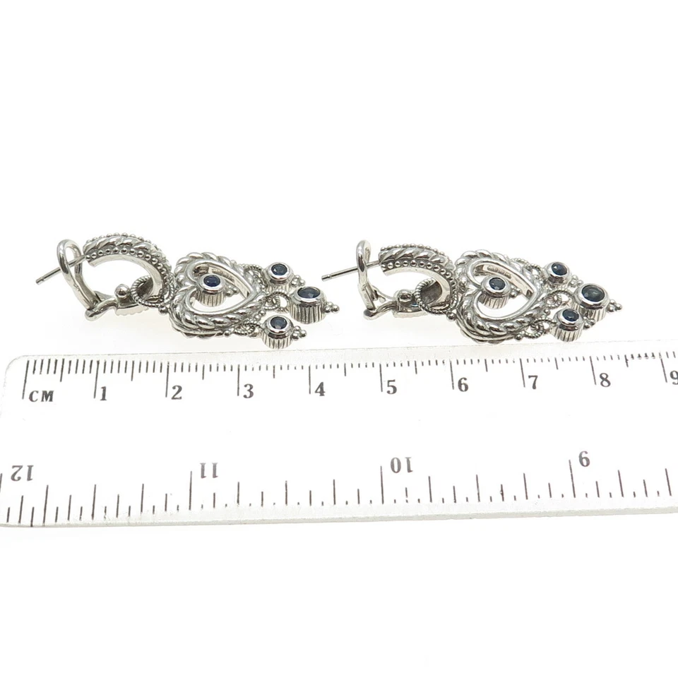 JUDITH RIPKA 925 Sterling Silver Real Sapphire Heart Charm Omega Back Earrings - Image 3 of 4
