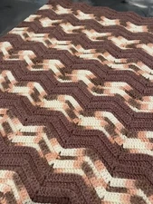 VTG Afghan Throw Blanket Zigzag Lap Throw Brown Crochet Handmade Granny 52x37