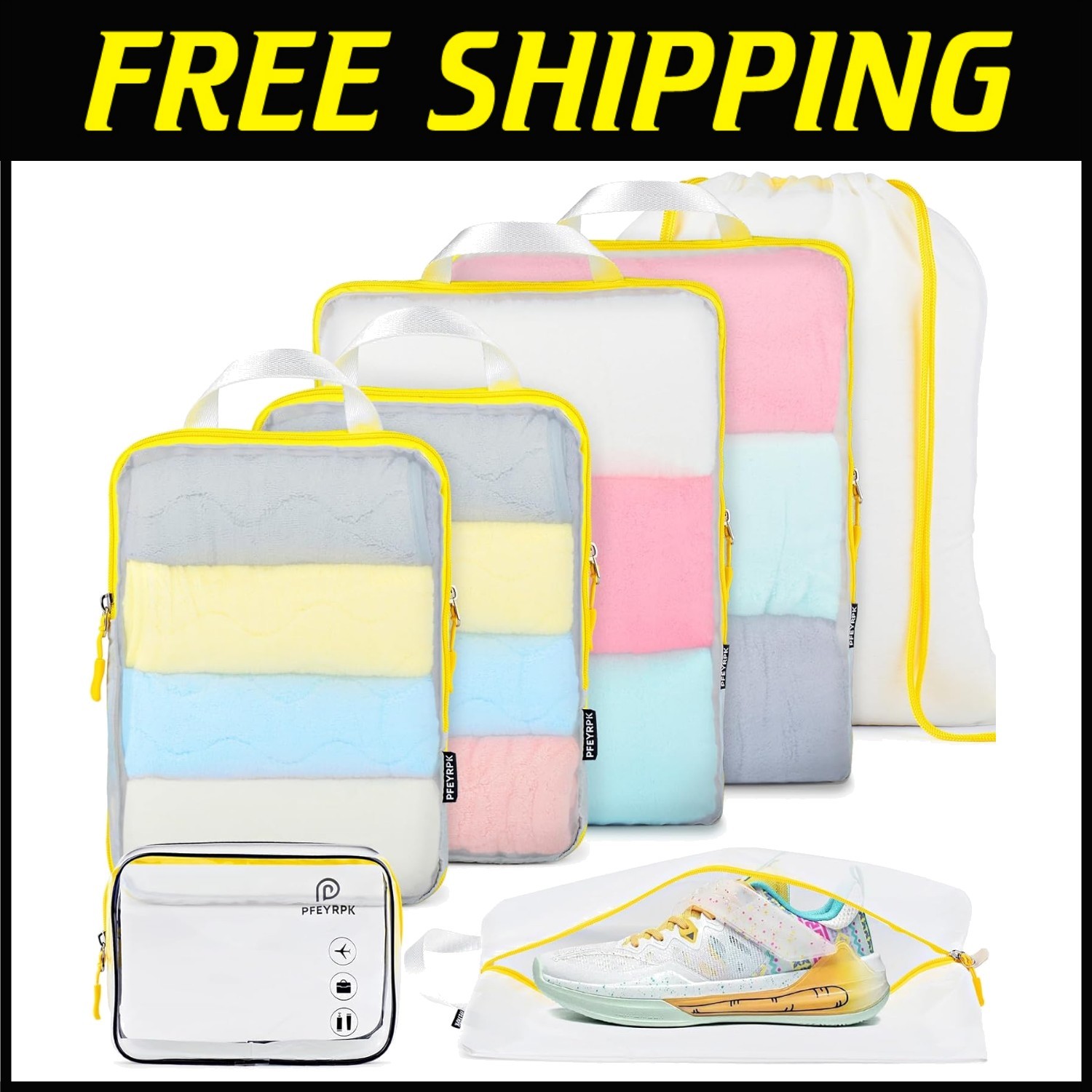 Expandable Compression Cubes - 7-Piece Travel Essentials Kit