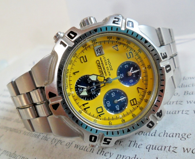 S/S Men's Seiko Alarm Chronograph 200M Quartz Watch 7T32-6K19 Runs
