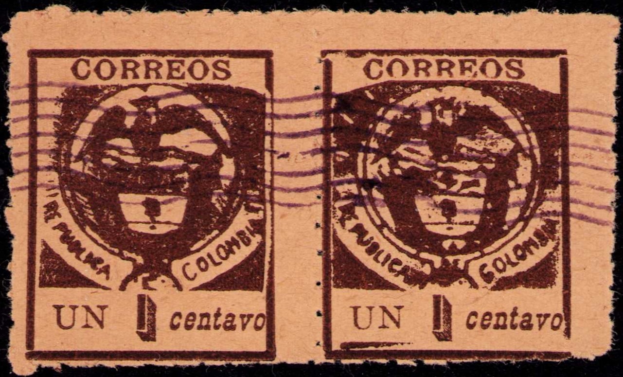 COLOMBIA - CARTAGENA ISSUE - 1c PAIR - SEWING MACHINE PERFS  - Sc 170 - 1899 RR