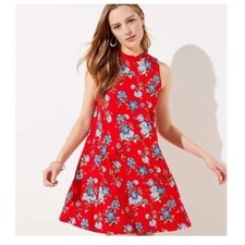NWOT Ann Taylor LOFT Floral Stretchy Jersey Knit Sleeveless Dress Red Large