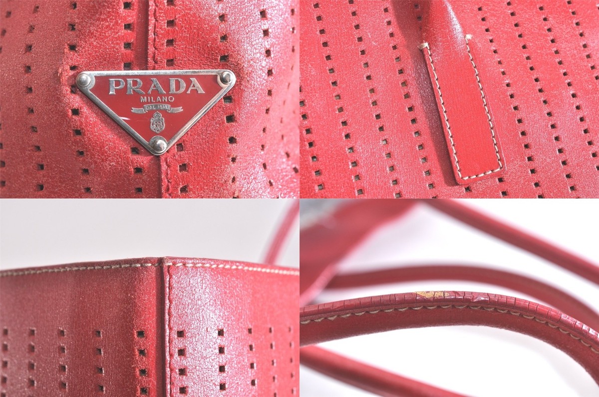 Authentic PRADA Vintage Leather Shoulder Hand Bag Purse Red 448AA