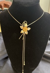 Authentic Vintage Mesh Rose Lariat Gold Plated 28”