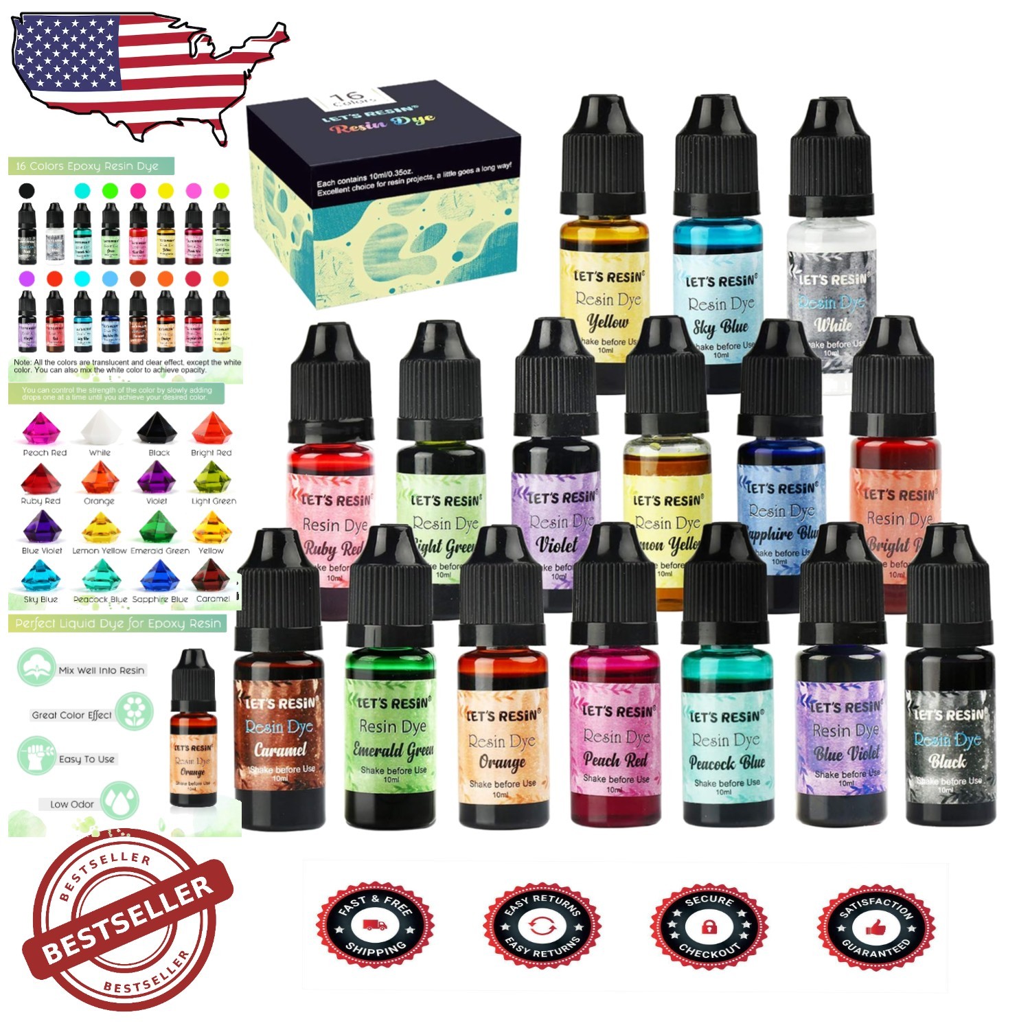 Concentrated Liquid Epoxy Resin Pigments - 6 Vibrant Colors for Art & Jewelry Crafting