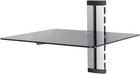 Black Tempered Glass Floating Shelf Single Wall Shelf with Silver Mounting Cable