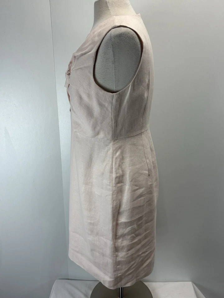 J. Vestido Vaina Crew Lino Drapeado Nudo Talla 12 Para Mujer Rosa Pálido Sin Mangas Carrera Foto 2 de 4