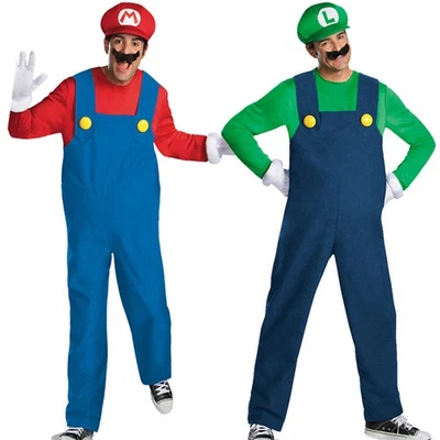 Mens Adult Super Mario and Luigi Bros Mens Fancy Dress Costume Plumber Outfit