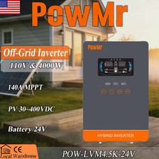 POWMr 4000W 24V Solar Inverter 110V Pure Sine Wave 140A MPPT Off Grid LCD