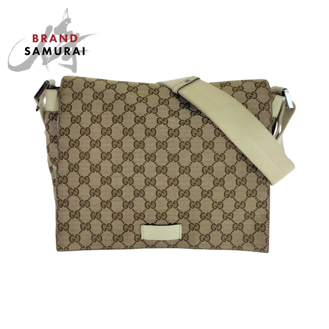 Gucci Beige Ivory GG Canvas Shoulder Bag with Silver Hardware 146236 for Women