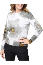 Jaclyn Smith Women's Floral-Printed Fine Gauge Knit Sweater Gray Combo