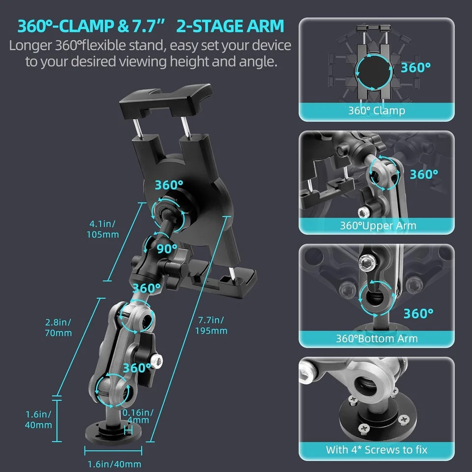 Aluminum Heavy Duty Drill Base Tablet Holder Car Mount Dashboard, 360° Adjust... - Image 3 of 4