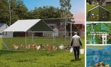 Large Metal Chicken Coop with Run, Walk-in Chicken Pen with Waterproof  Anti