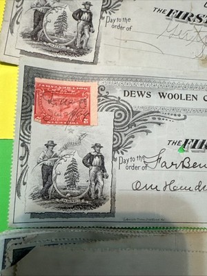 1 random 1st National Bank N Dexter, ME BEAUTIFUL vignette/emblem/logo Tax Stamp
