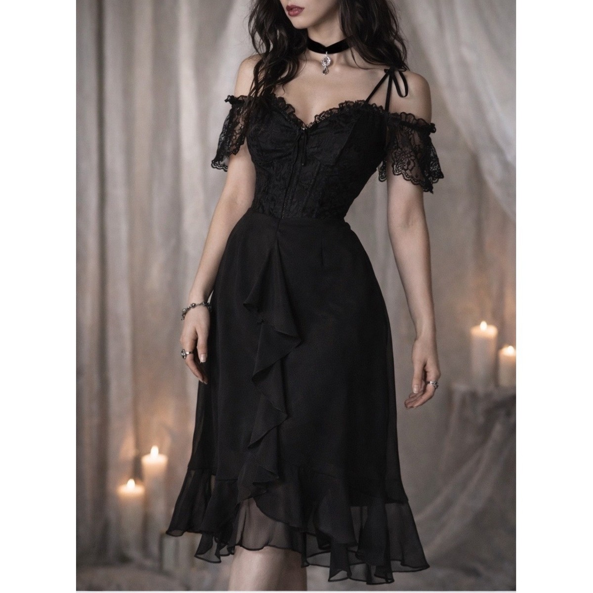 Vintage La Nuit Black Sheer Ruffle Goth Fairy Skirt Whimsigoth | eBay