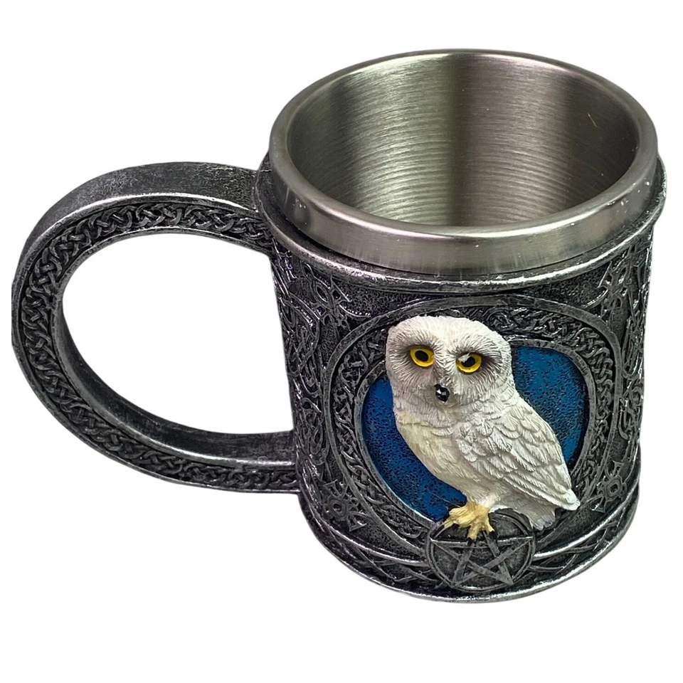 Owl Tankard Mug Fantasy Stainless Steel Nordic Tribal Filigree - Image 2 of 4