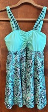 Womens Teal Green Tropical Floral Polka Dot Tankini Two Piece Swim Set Medium