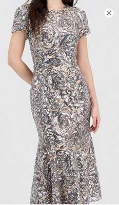 Milly Tahlia Rose Sequins Dress Silver Beige Regular Size 6 Sequins Material