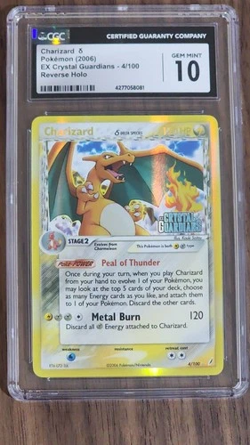 CGC 10 GEM MINT REVERSE HOLO CHARIZARD 2006 EX CRYSTAL GUARDIANS #4 NO PRINTLINE