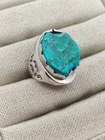 Vintage Navajo Sterling Silver Big Turquoise Cast Ring Size 11 Turquoise Damaged