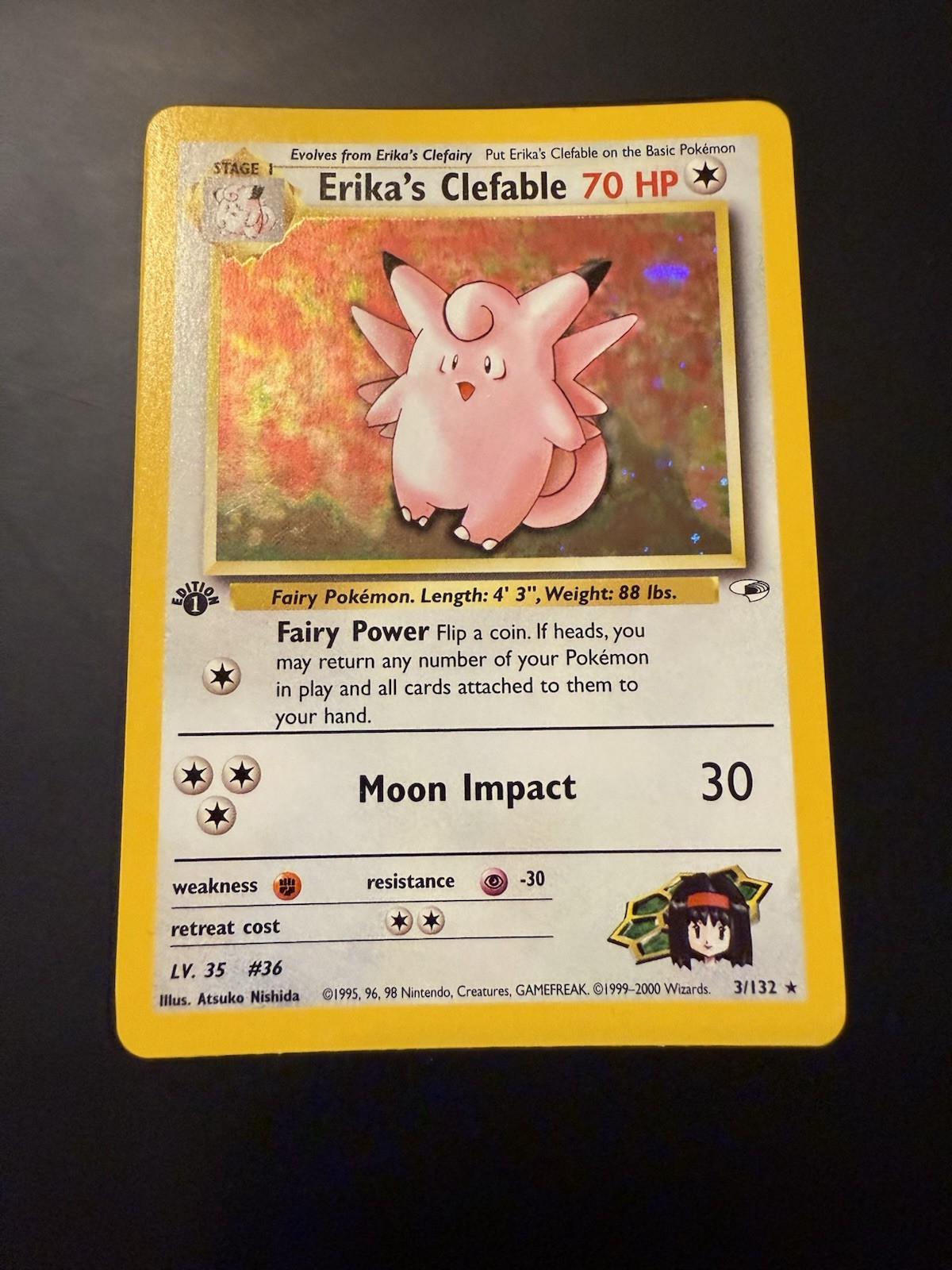 Pokemon TCG Gym Heroes 1st Edition - Erika's Clefable #3 Holo Rare M/NM