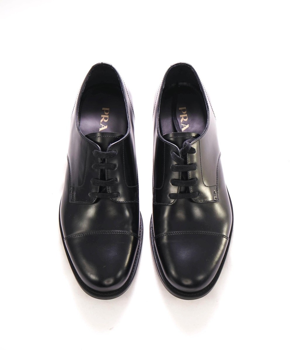 $980 PRADA - Brushed Leather Cap Toe Oxfords W Logo - 9 US (8