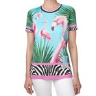 DOLCE & GABBANA DJ KHALED Flamingo Zebra Print Baumwolle T-Shirt Top Blau Pink