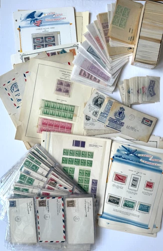 Bulk US Stamp Collection 1000 Items –1940s Blocks, Covers & Singles White Ace