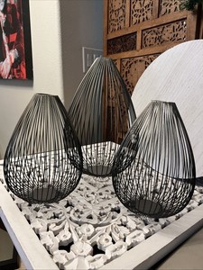 Iron Pagoda Container TRIO Cyan Design Set of 3 Bundle of 3 Vases Containers