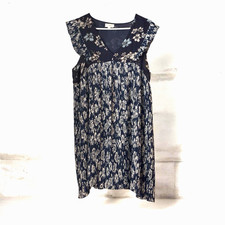 Umgee Boho Dress V Neck Sleeveless Navy Floral Summer Spring Pleaded Dress