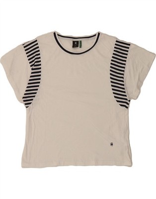G-STAR Damen Oversize T-Shirt Oberteil UK 10 Small weiß gestreift Baumwolle BZ27