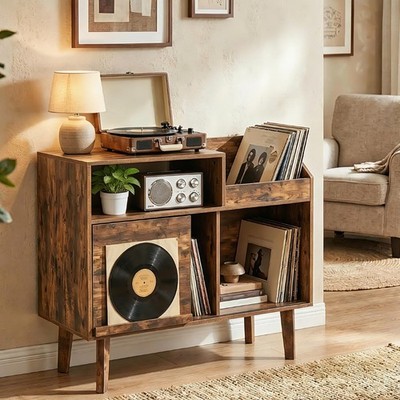 MAHANCRIS Large Record Player Stand with Vinyl Storage, Turntable Stand Cabin...