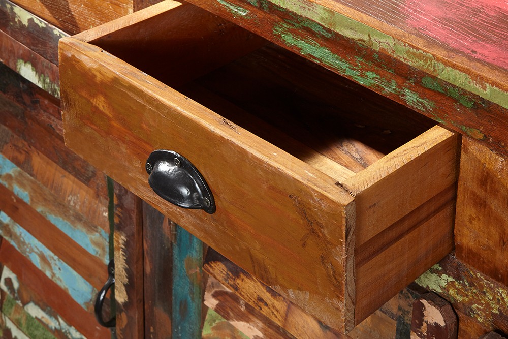 Sideboard JAKARTA Recycling Holz bunt 125cm Fischerbooten Kommode Schrank massiv