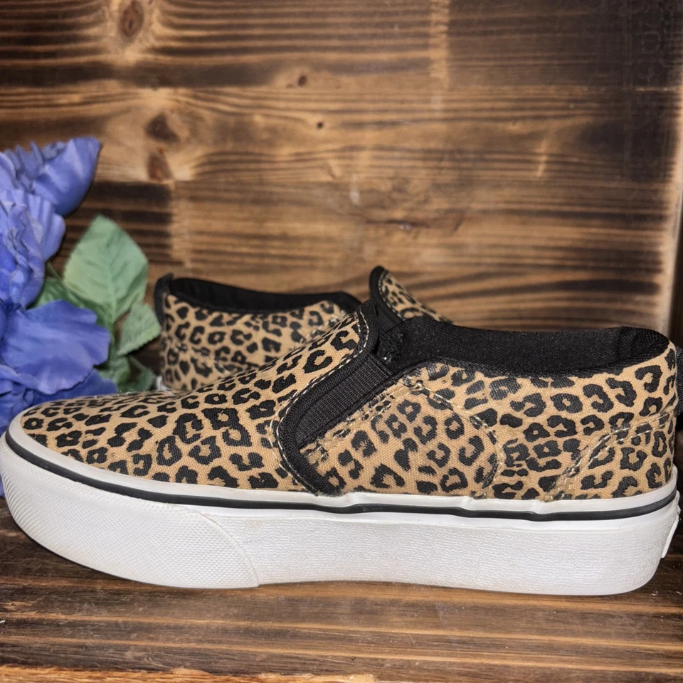 Vans Zapatos Juveniles 2 Leopardo Estampado Animal Clásico Sin Cordones Tenis Patinador Foto 2 de 4