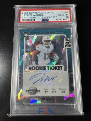2021 Panini Contenders Optic Jaylen Waddle Variation Auto Jersey # 17/22 PSA 10