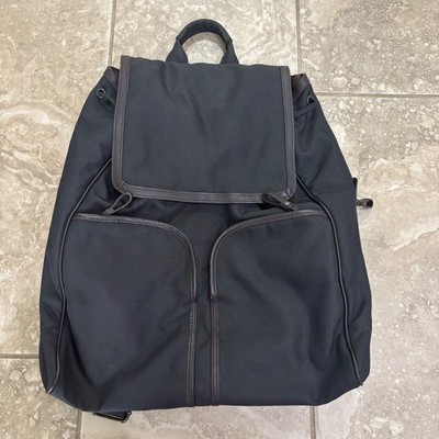 banana republic black leather backpack Banana Republic Nylon Backpack with Leather Trim and Front Zip Pockets