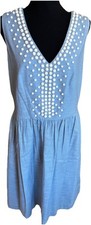 BODEN 10 Medium Blue Embellished Beaded Spring Easter Tea Chic Shift Dress EUC