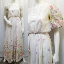 Vintage 1970's Floral Chiffon MAXI DRESS with Matching JACKET - Size XS